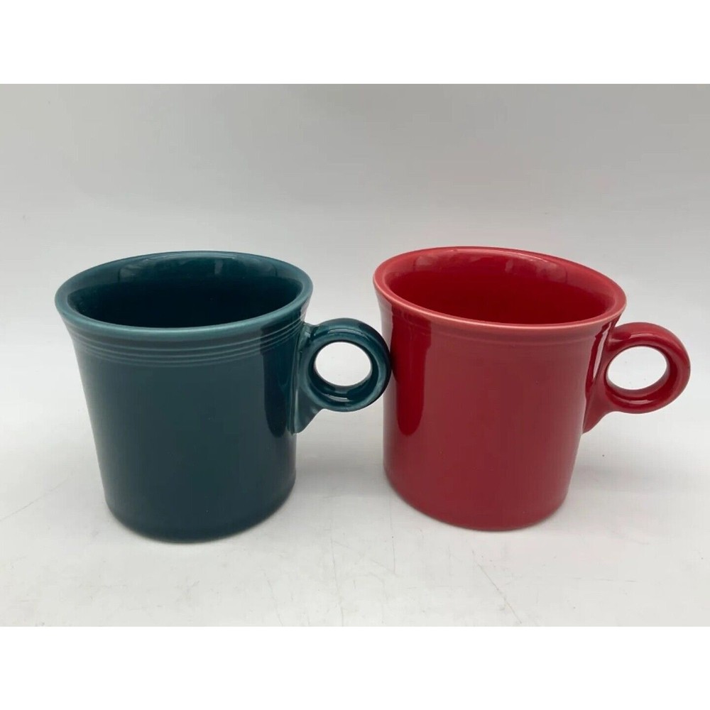 Fiesta Ware Tom Jerry Coffee Mugs Set of 2 HLC O Ring Handle Cups Red Green